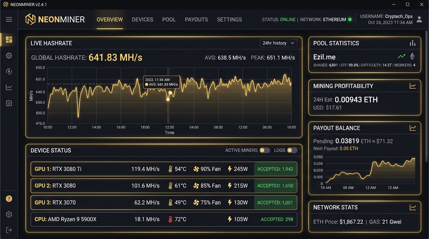 Fiotech Mining App Preview Mockup