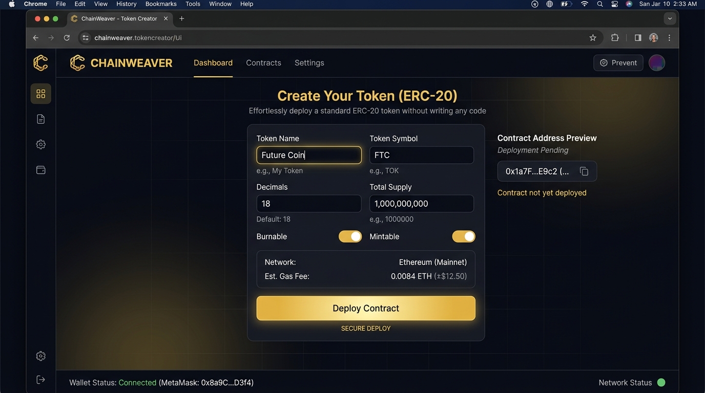 Fiotech Token Creator Preview Mockup